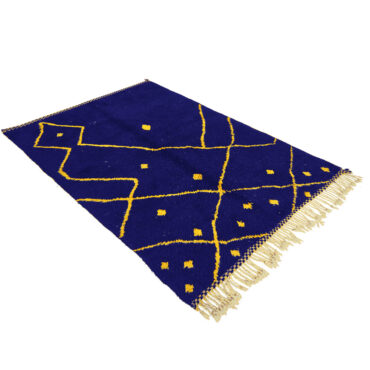 Moroccan Beni Ourain Rug Blue and Yellow