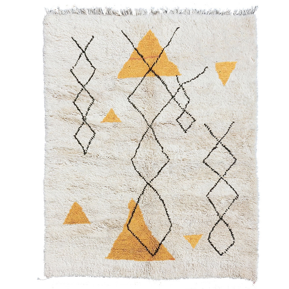 moroccan beni ourain wool rug black and yellow tribal design
