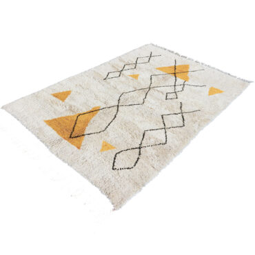 Moroccan Beni Ourain Wool Rug Black and Yellow Tribal Design