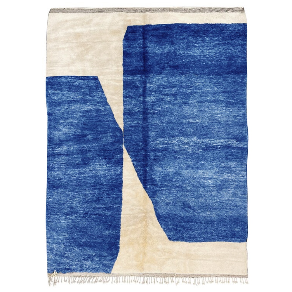 moroccan contemporary wool rug blue and white