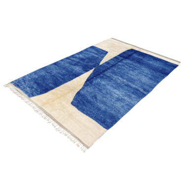 Moroccan Contemporary Wool Rug Blue and White