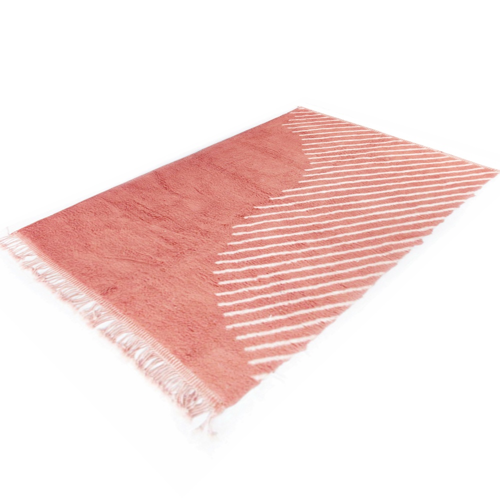 Pink Moroccan Wool Rug With White Stripes - Image 2