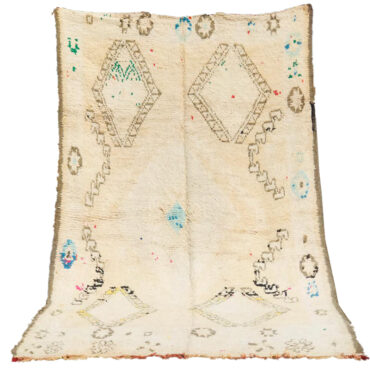 Authentic Vintage Faded Moroccan Wool Rug Beige Brown and Blue