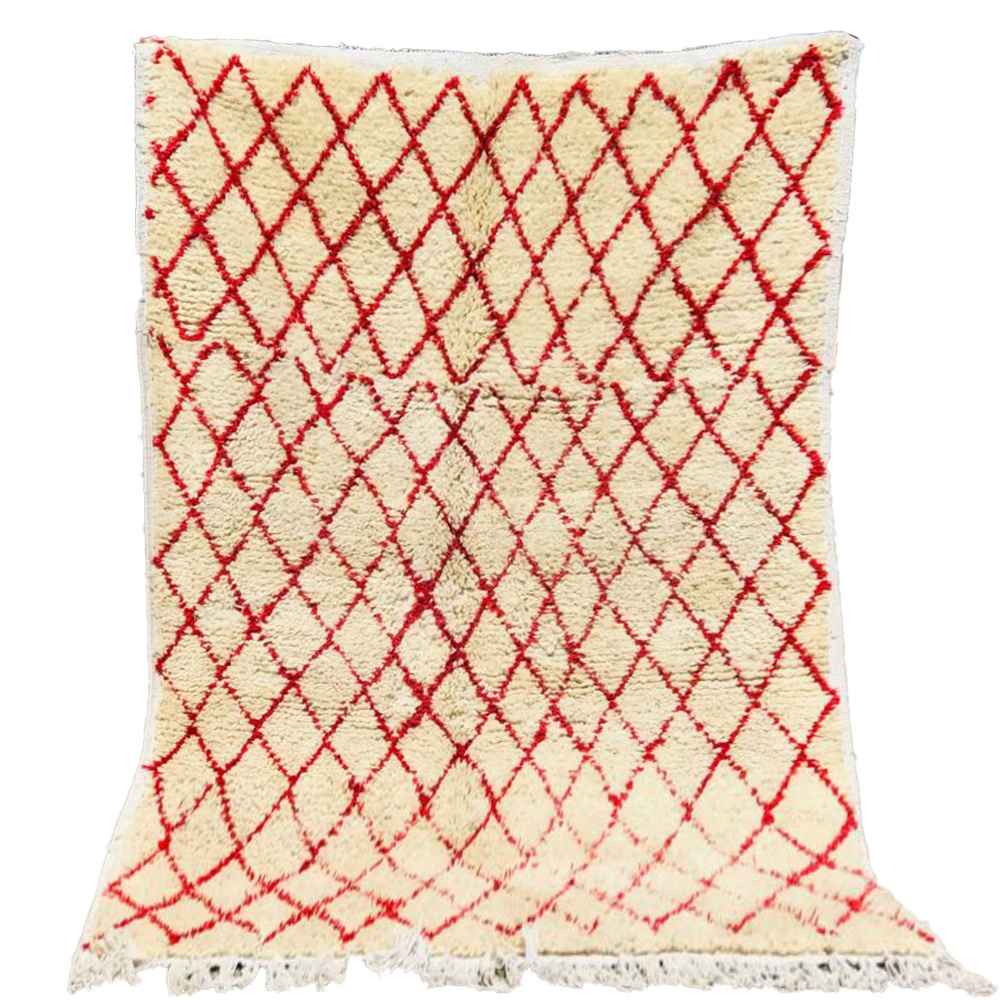 Berber Vintage beni ourain wool rug red diamond pattern