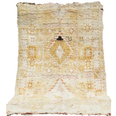 Berber Vintage Moroccan Rug With Boho Tribal Style Gold and White