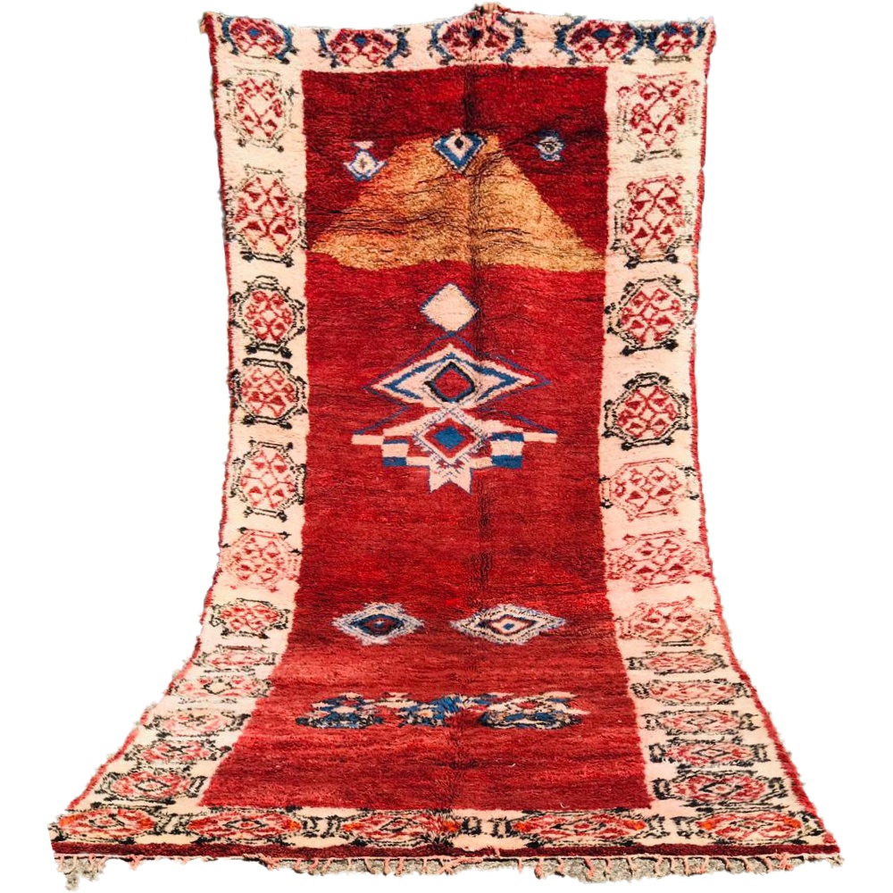 moroccan vintage wool rug red off white blue and black