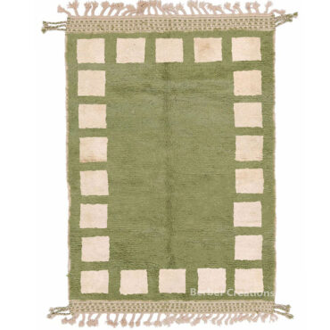 Moroccan Wool Rug Green With White Squares