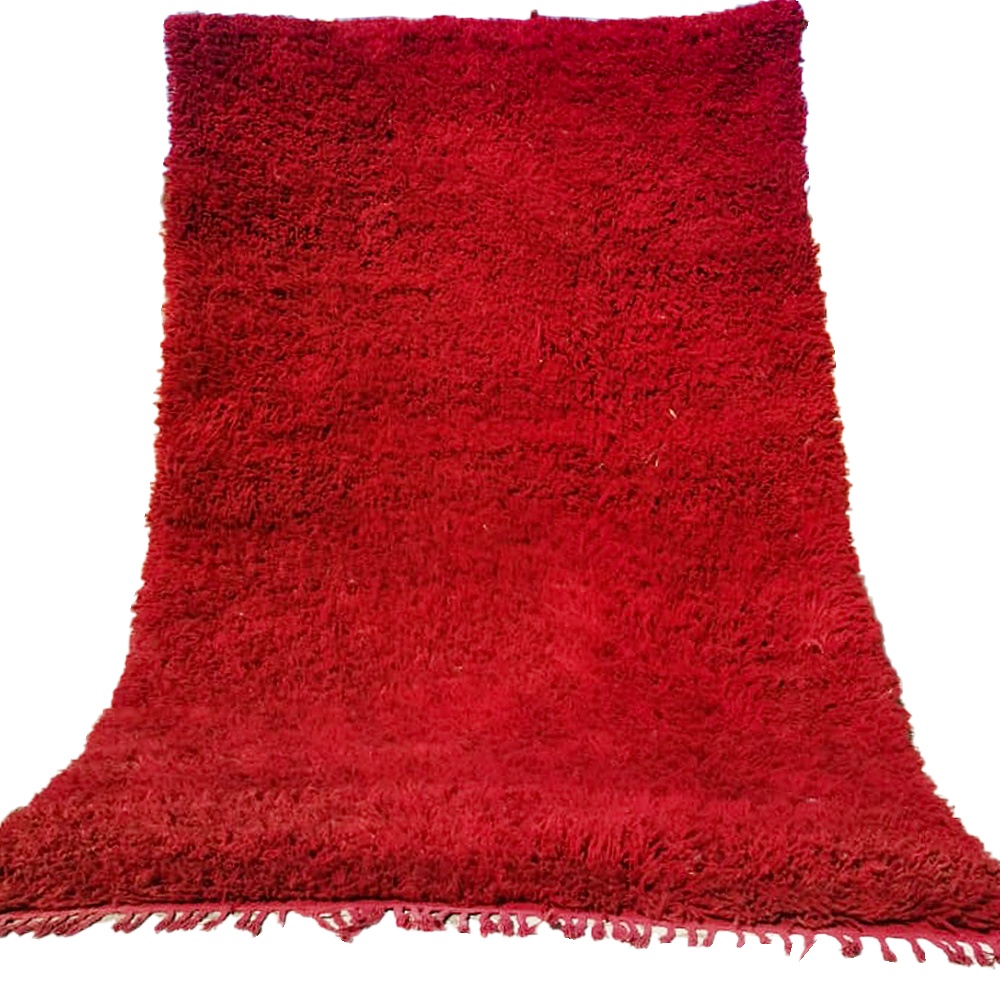 Shag vintage moroccan berber wool rug red