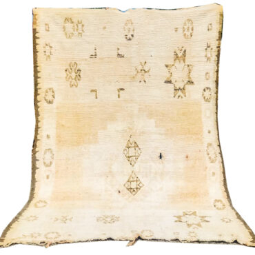 Traditional Vintage Moroccan Wool Rug Faded Yellow and White 5’5″x 8’8″