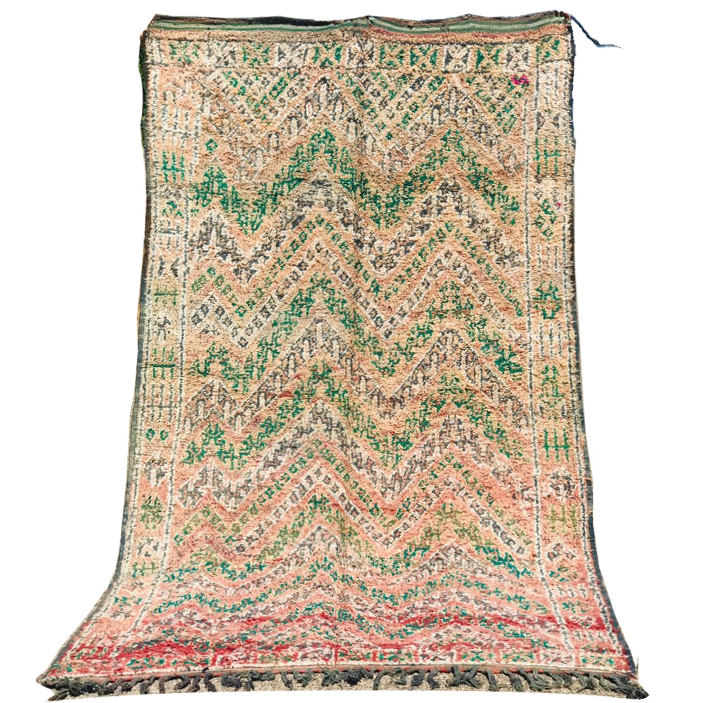Faded vintage beni mguild moroccan wool rug with tribal boho style