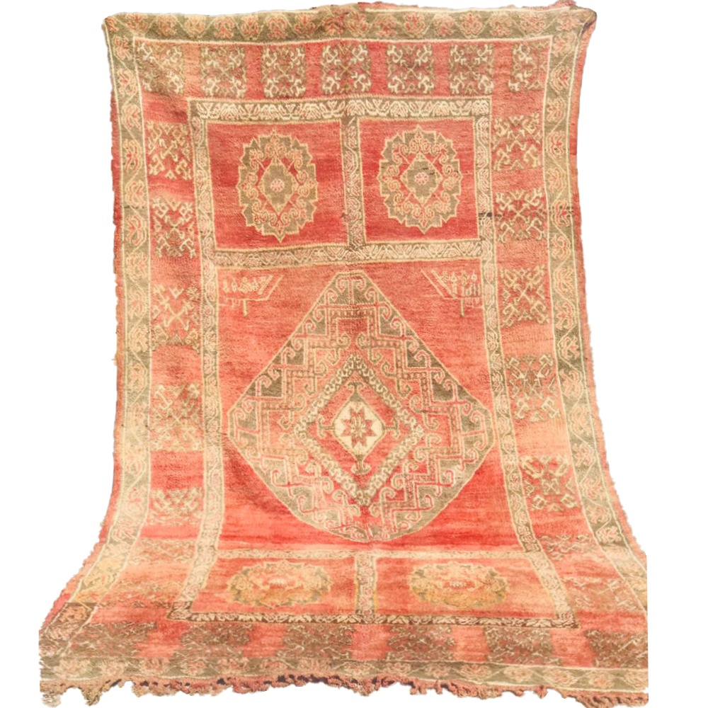 Vintage Handwoven berber coral rug