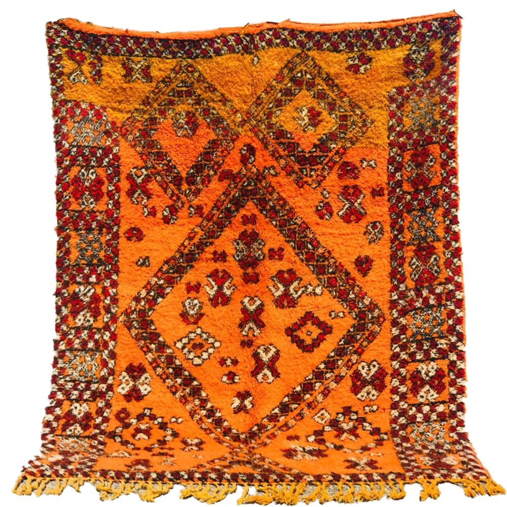 vintage middle atlas handwoven tribal wool rug orange