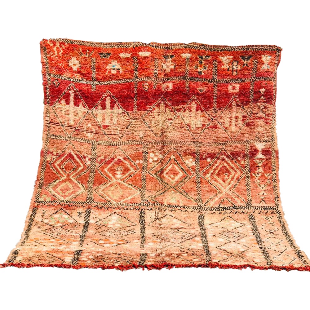 Vintage moroccan handwoven red and orange faded rug