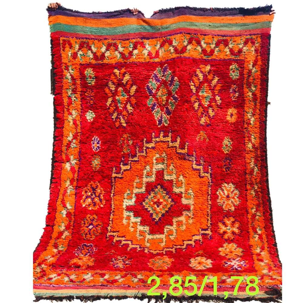 vintage moroccan wool rug red and orange