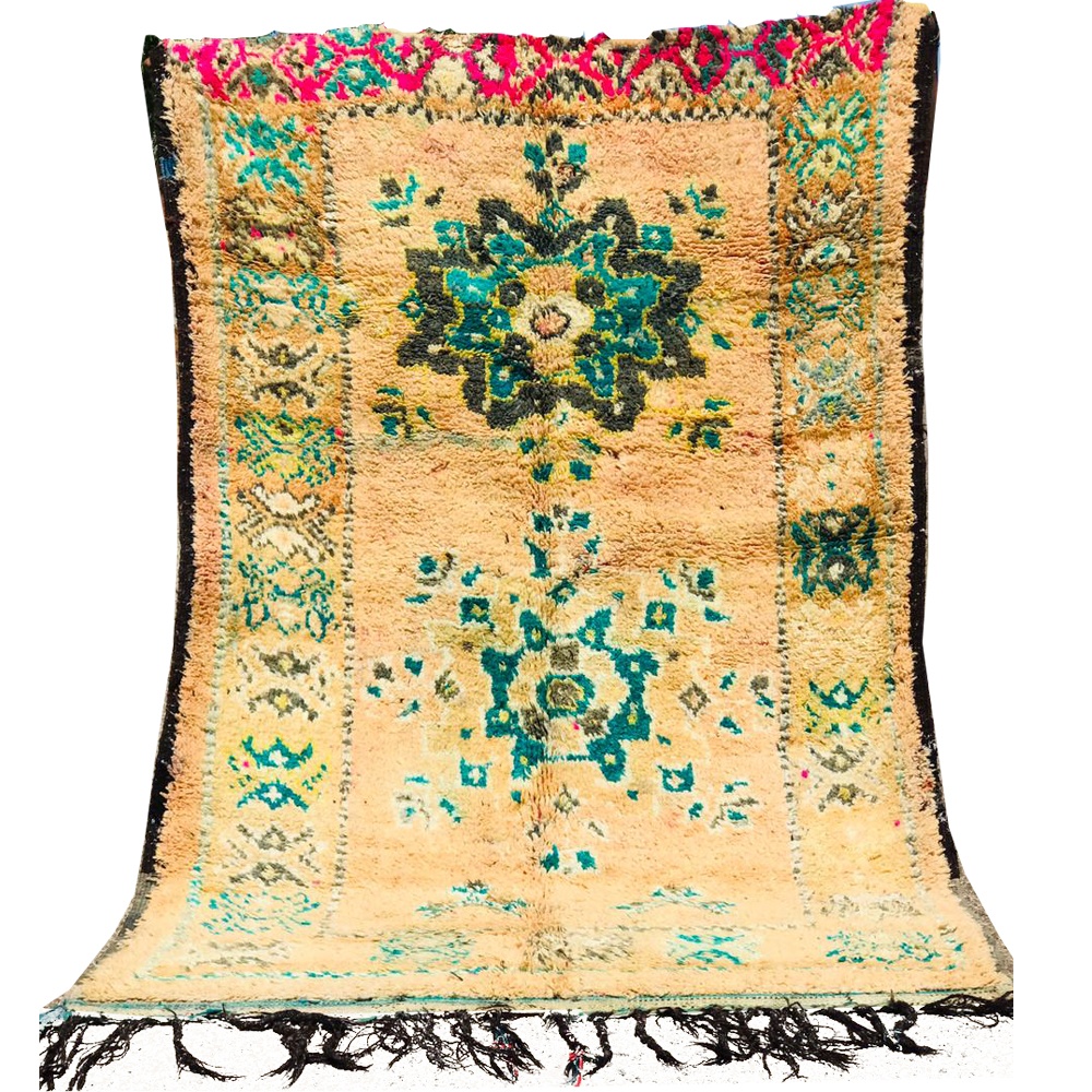 vintage moroccan beni mguild wool rug peach with boho tribal style
