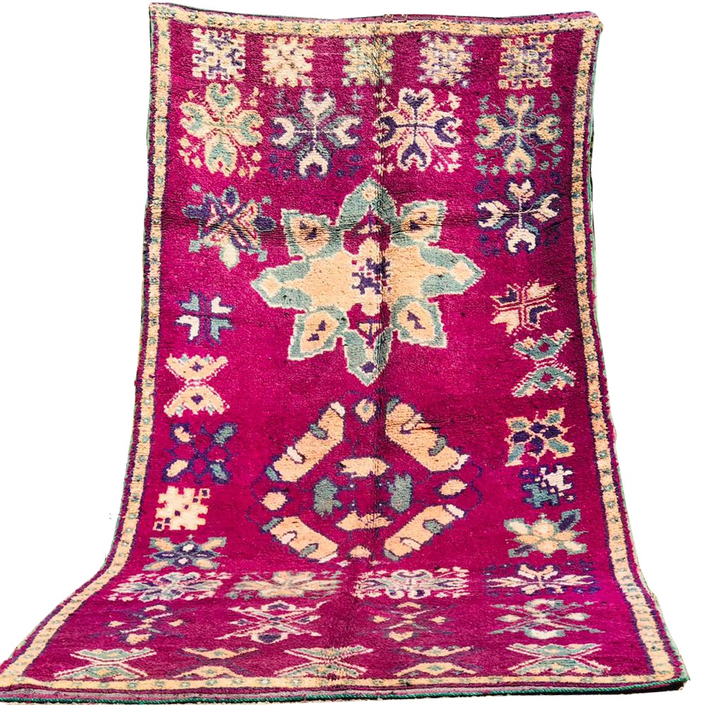 Vintage purple beni mguild moroccan rug with boho chic tribal design