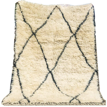 Vintage Shag Handwoven Beni Ourain Rug White with Black Diamond