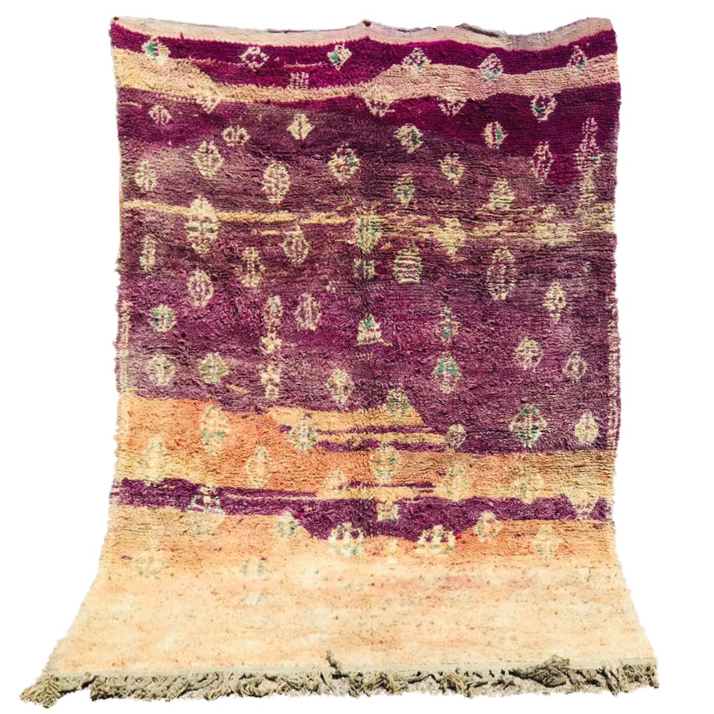 vintage faded moroccan wool rug purple and peach