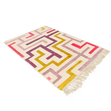 Labyrinth Moroccan Wool Rug purple mustard and pink