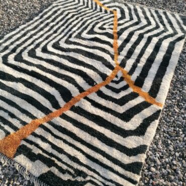 Moroccan Zebra Wool Soft Area Rug Black White and Orange