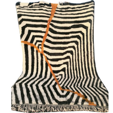 Moroccan Zebra Wool Soft Area Rug Black White and Orange