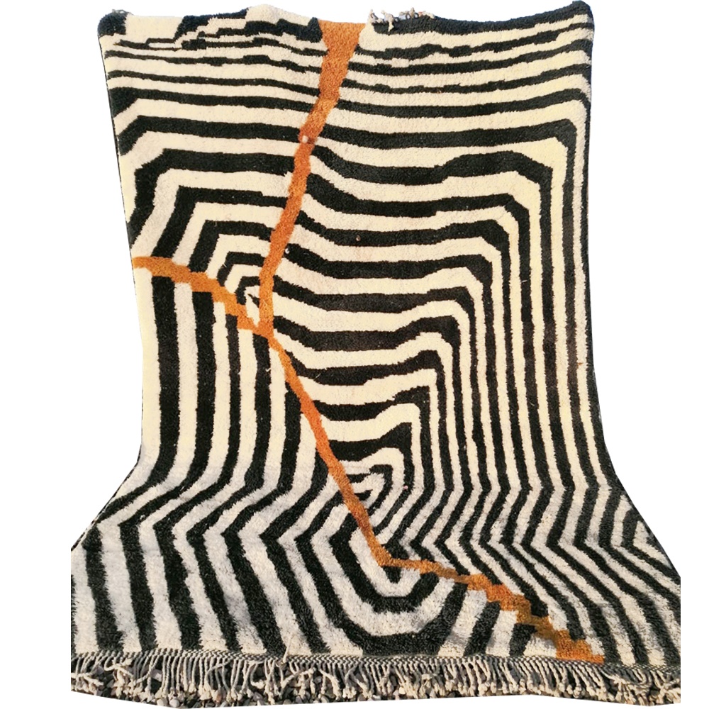 zebra moroccan rug black white and orange
