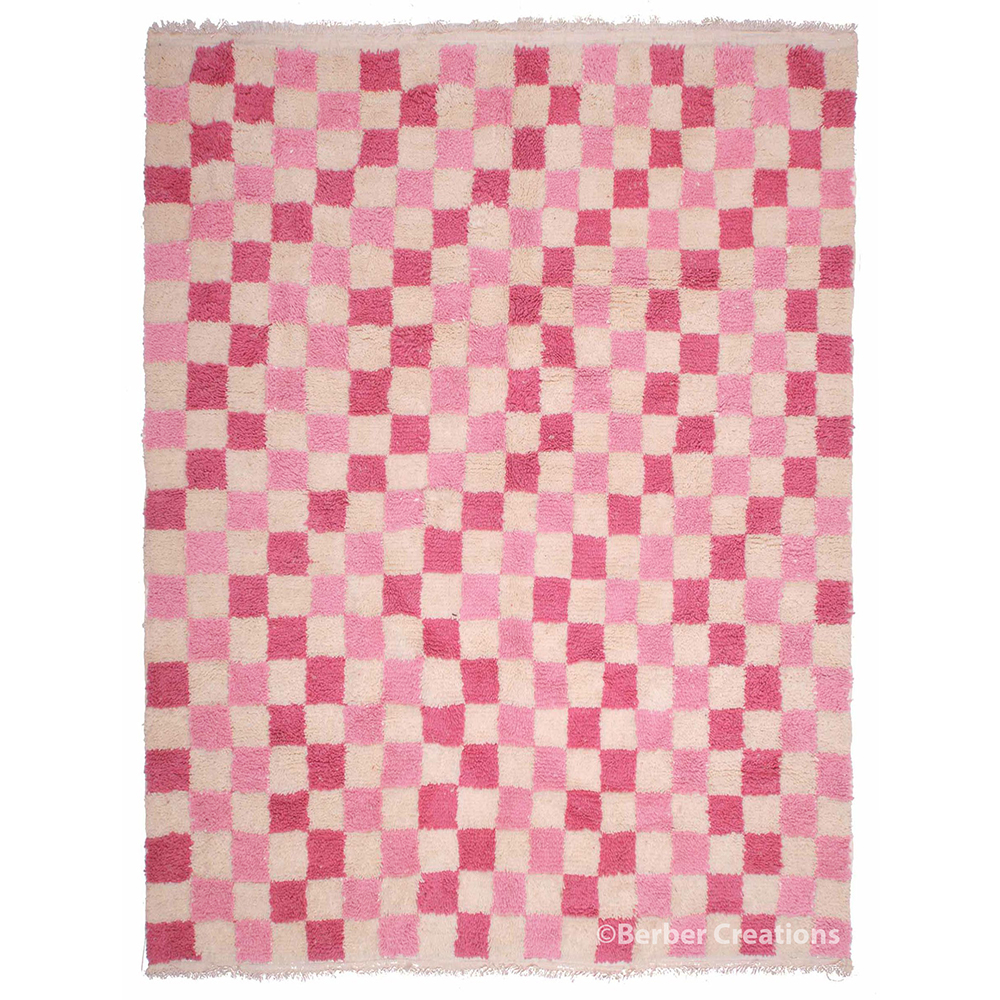 checkered pink moroccan wool rug