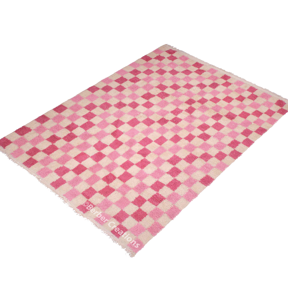 checkered pink moroccan wool rug