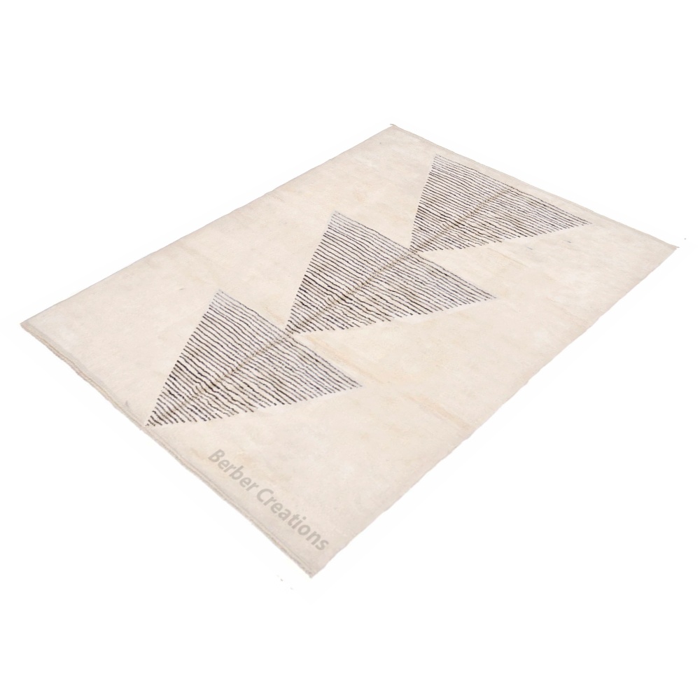 Minimalist Moroccan Wool Rug Striped Triangles - Image 2