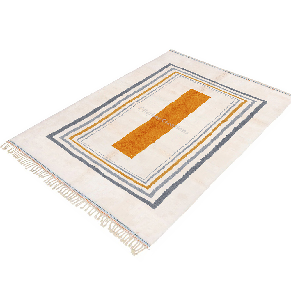 Modern Geometric Moroccan Rug Gray/ Orange Boxes - Image 2