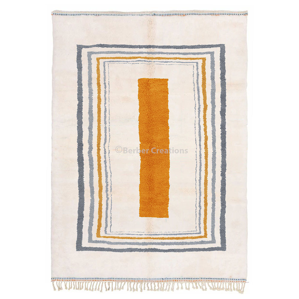 Modern Geometric moroccan rug cream with gray and orange boxes