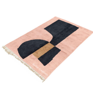 Moroccan artistic wool rug abstract design pink and black