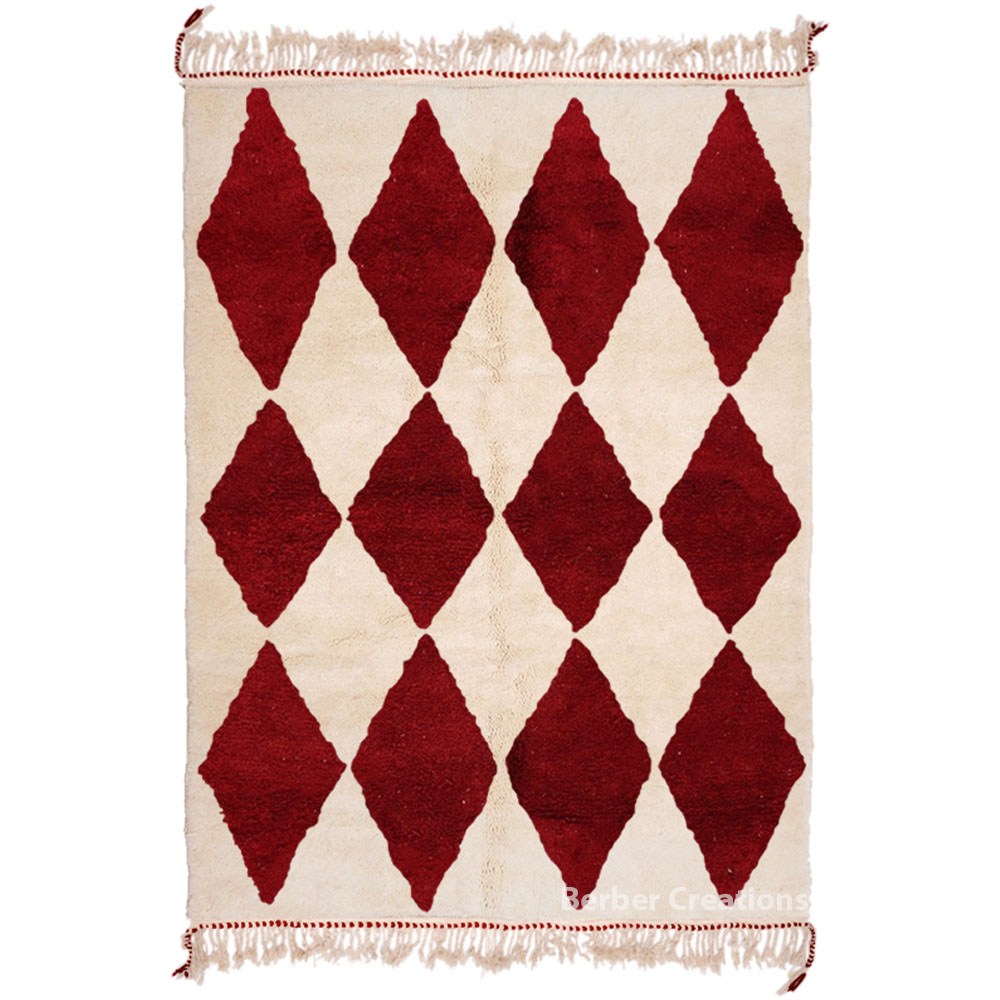 Moroccan Beni Ourain rug red diamonds