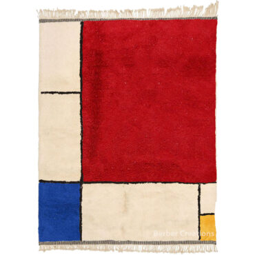 Moroccan Beni Ourain Wool Abstract Rug Mondrian Style