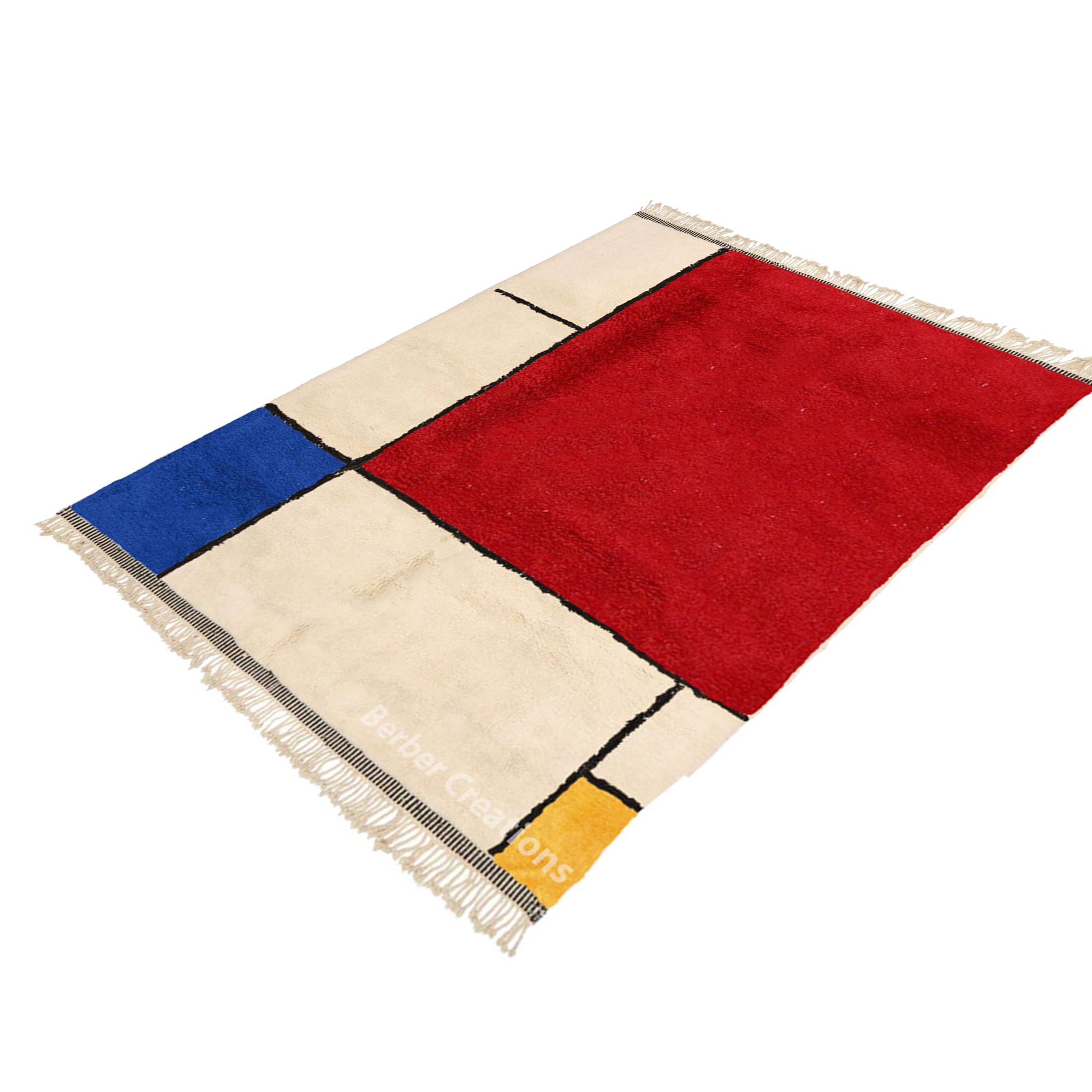 Moroccan Beni Ourain Wool Abstract Rug Mondrian Style - Image 2