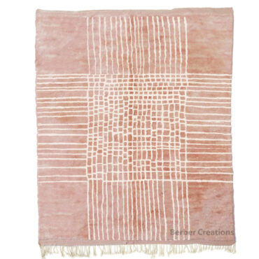 Moroccan Modern Wool Rug Pink and White Beni Mrirt Style