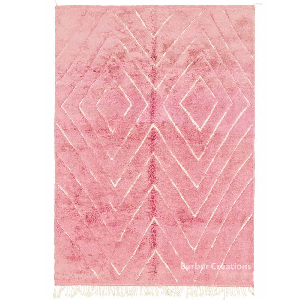 Pink moroccan beni ourain rug diamond pattern