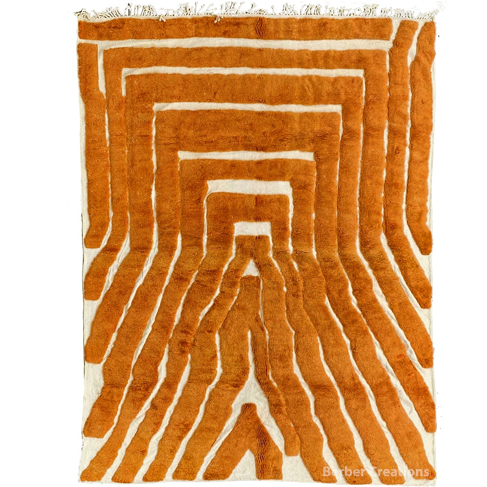 Textured moroccan wool rug rust orange