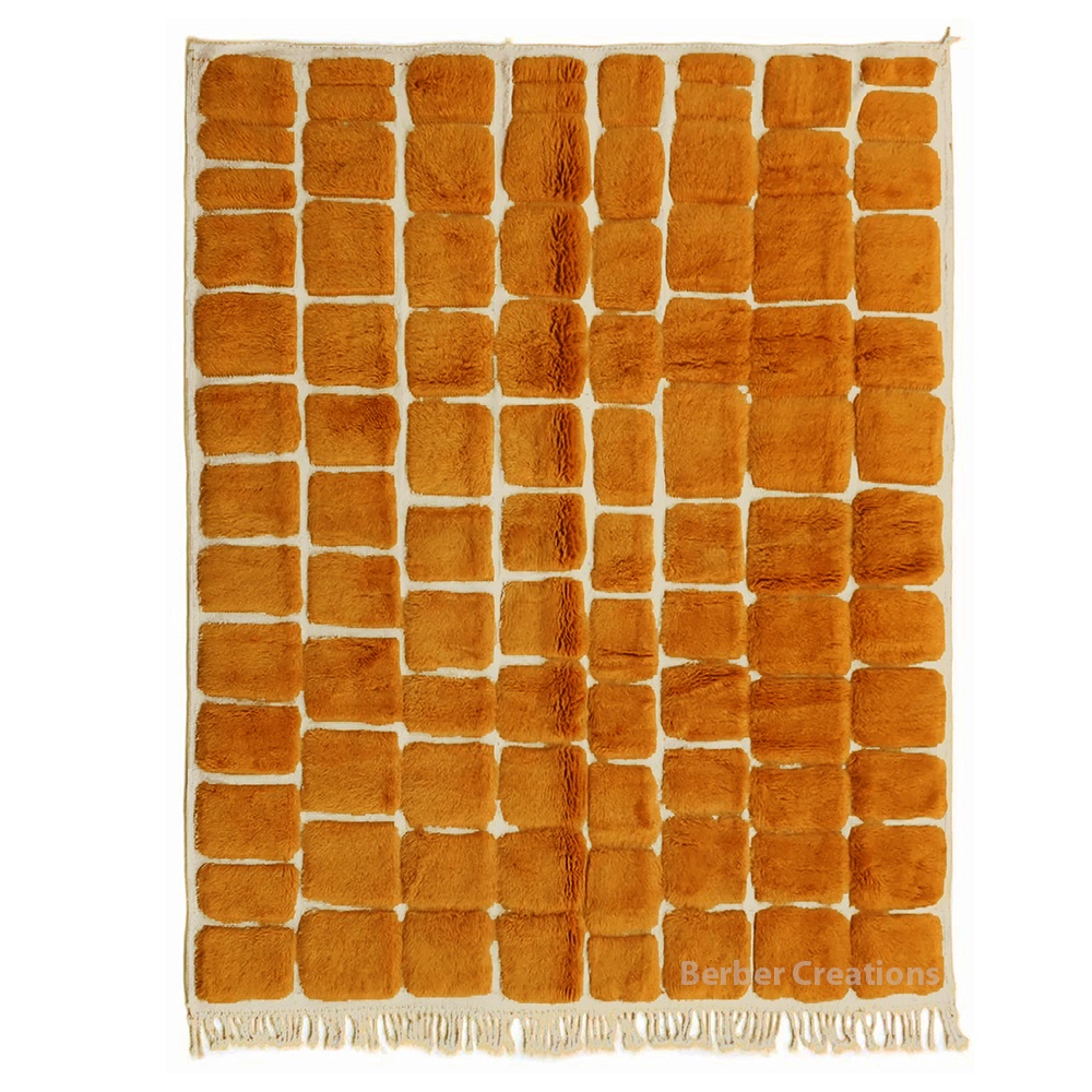 Textured moroccan wool rug rust orange