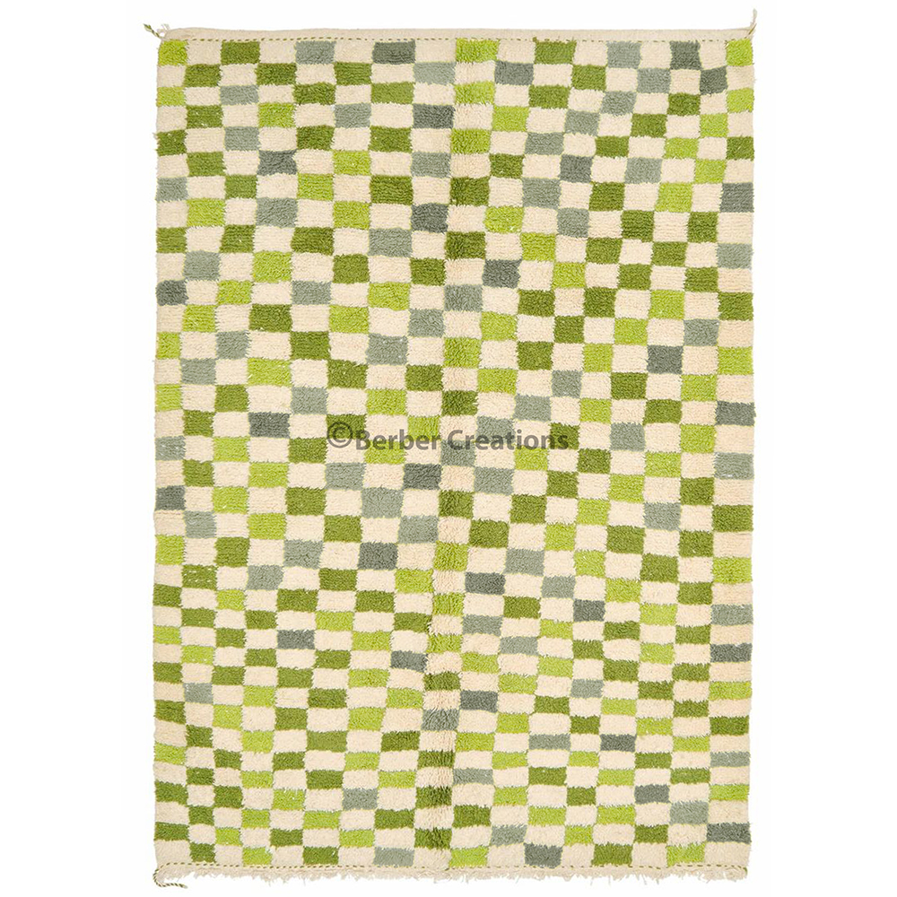 checkered moroccan wool rug green and gray