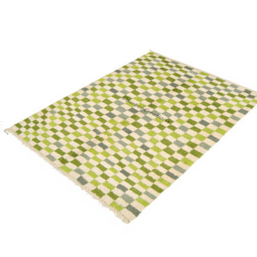 Checkered Moroccan Wool Rug Green /Gray