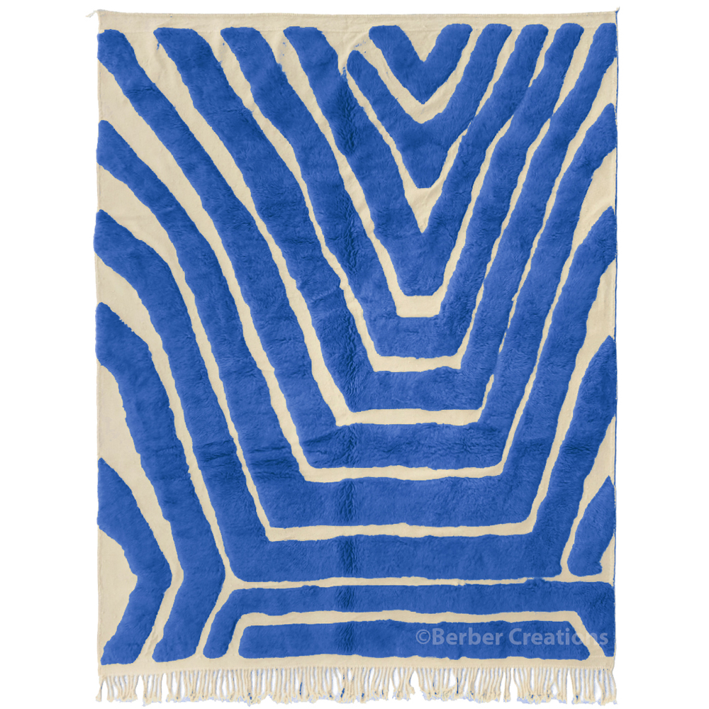 moroccan blue beni rug high low texture