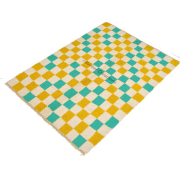 Checkered Moroccan Wool Rug White/ Yellow /Turquoise