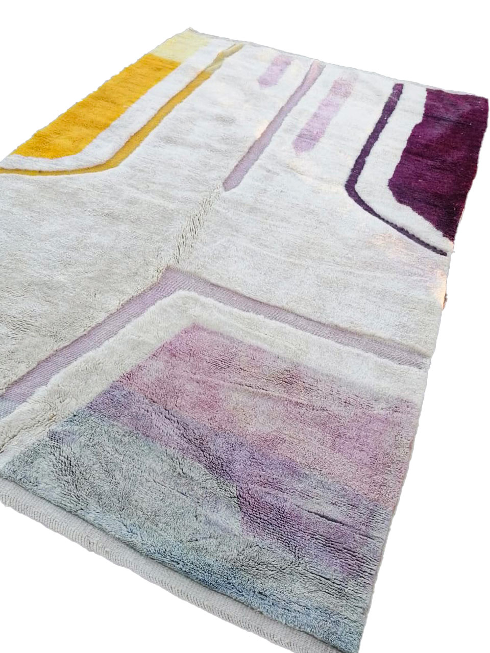 Abstract moroccan rug purple and yellow 7x10