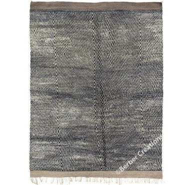 Modern Handwoven Moroccan Beni Rug Gray and Black Striped Diamond