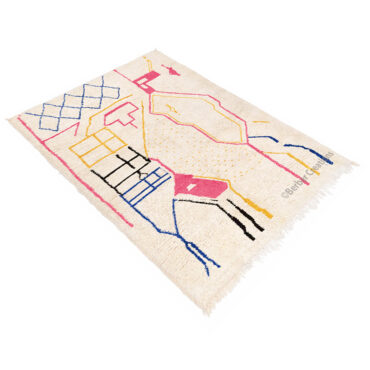 Moroccan Berber Wool Rug Azilal Style Pink/Blue/Yellow