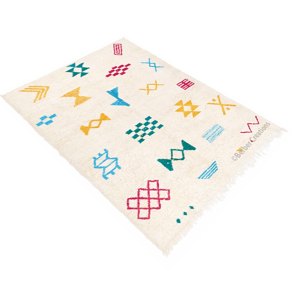 Moroccan Azilal Rug Tribal Style Berber Colorful Symbols - Image 3