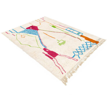 Moroccan Azilal Wool Rug Pink and Blue Bohemian Style