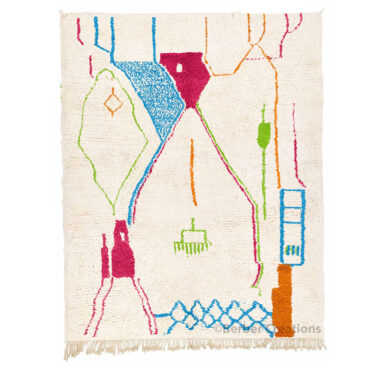 Moroccan Azilal Wool Rug Pink and Blue Bohemian Style