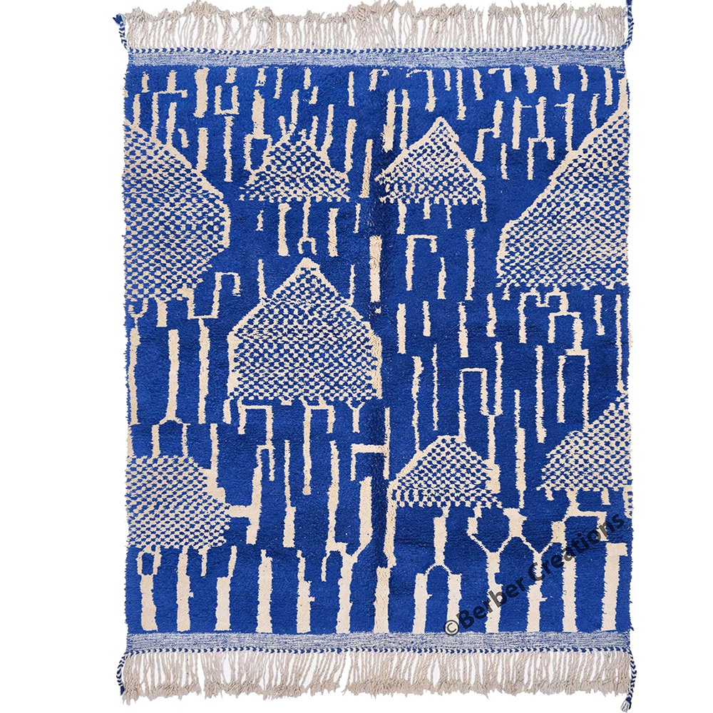 Moroccan beni ourain rug blue and white